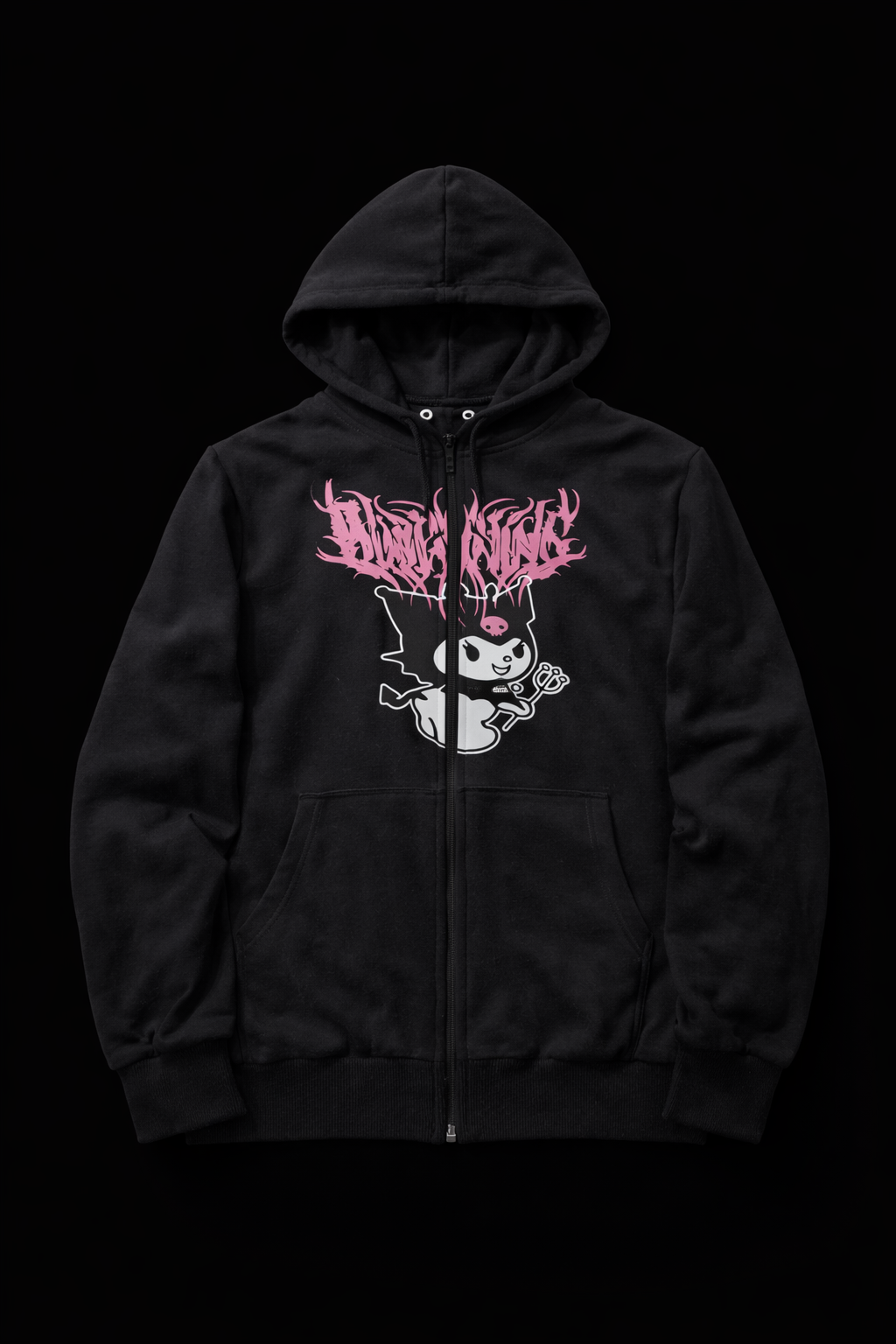 Kuromi Baskılı Siyah Oversize Unisex Hırka - Outlet
