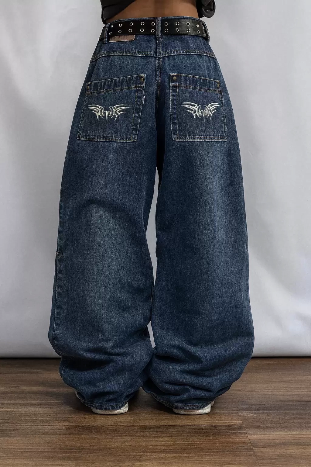 Lacivert Retro Yıkamalı Harajuku Baggy Y2K Pantolon