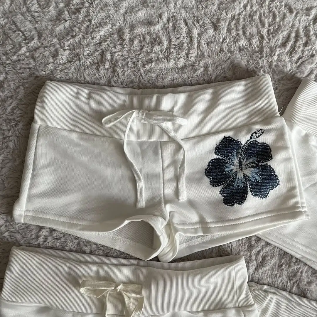 Lacivert Sakura Flower Mini Şort