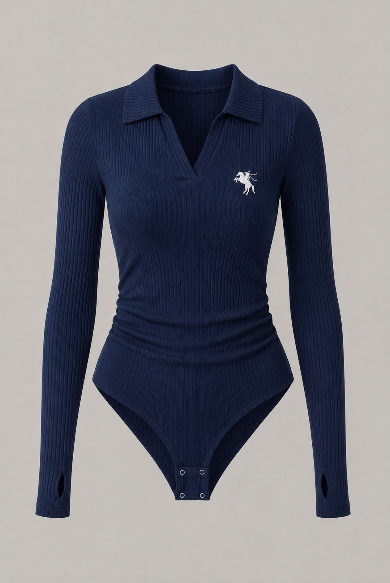 Lacivert Steed Polo Yaka Parmak Geçirme Detaylı Bluz