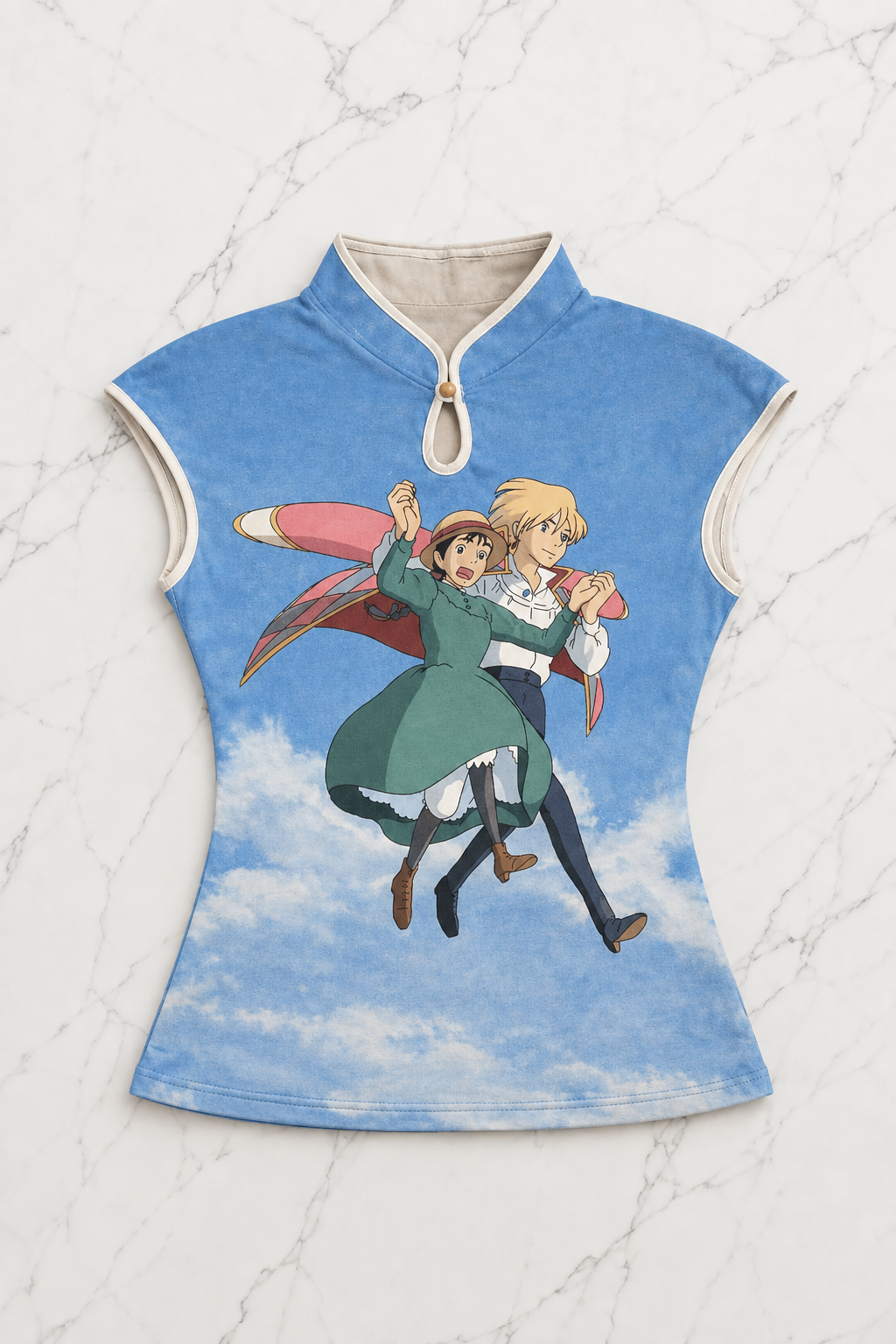 Mavi Anime Ghibli Vintage Y2K Kısa Kollu Crop
