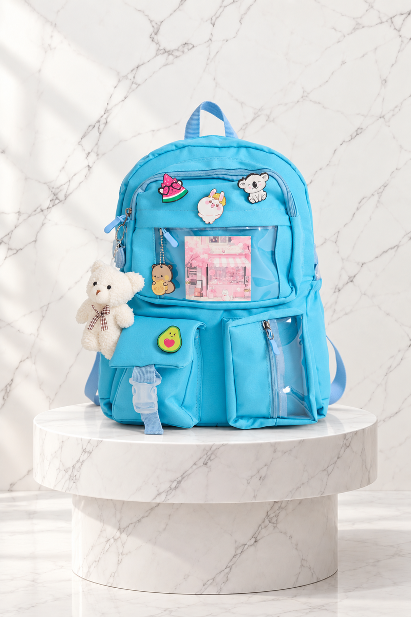 Mavi Kawaii Cute Okul/Günlük Sırt Çantası