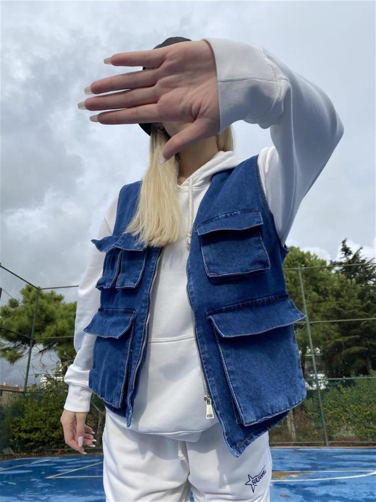 Mavi Körüklü Kargo Streetwear Yelek