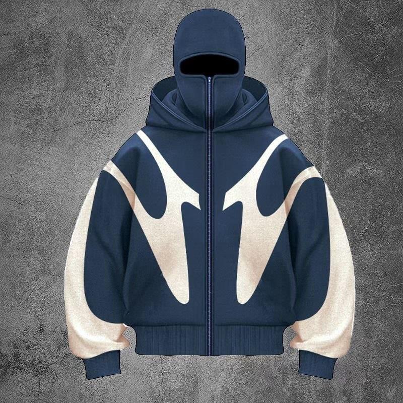 Mavi Venom Unisex Kar Maskeli Kapüşonlu Oversize Hırka