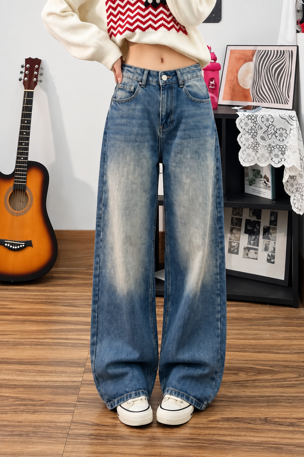 Mavi Yıkamalı Baggy Offline Jean