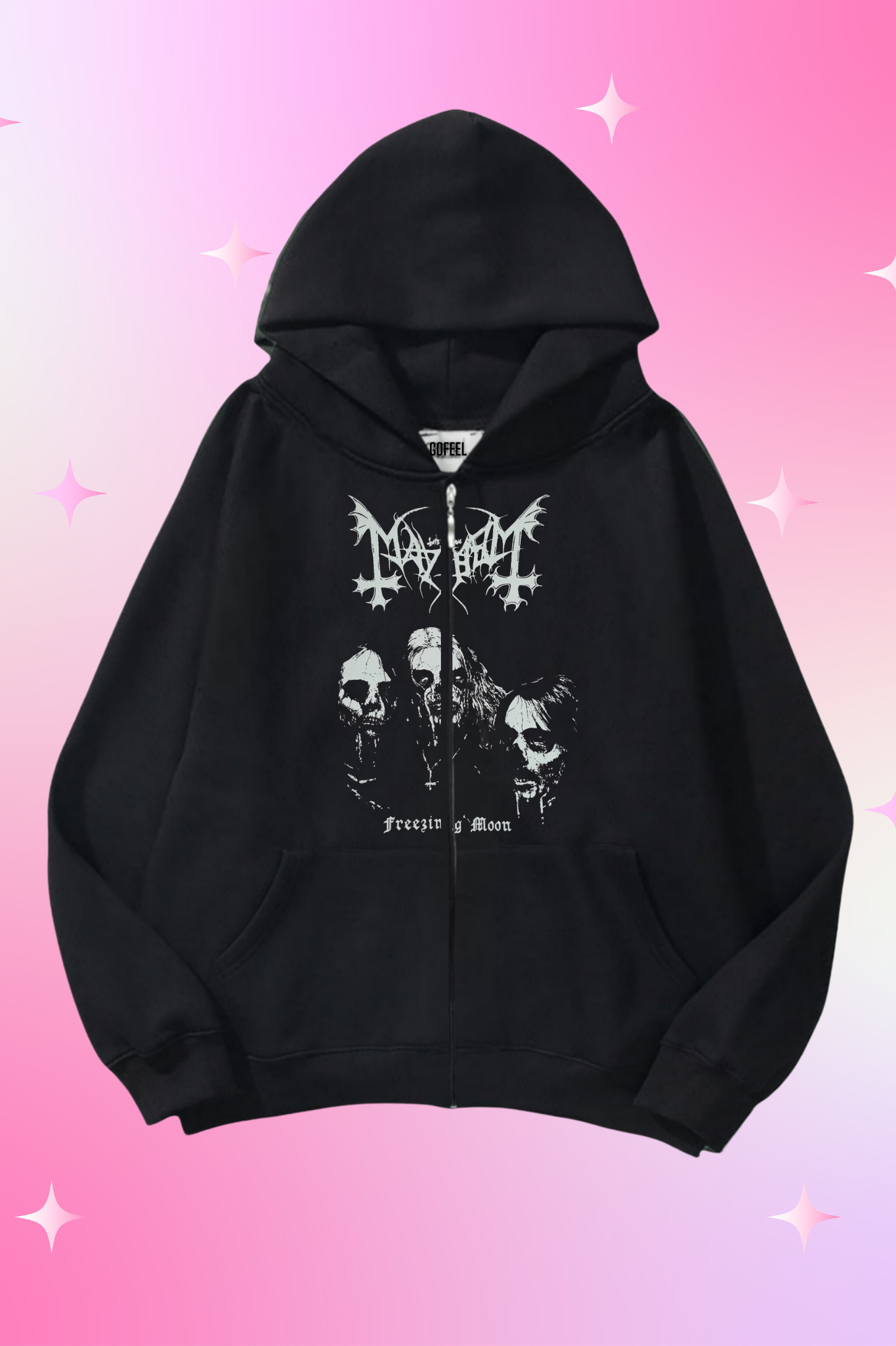 Metalic Facey Siyah Kapüşonlu Oversize Unisex Hırka