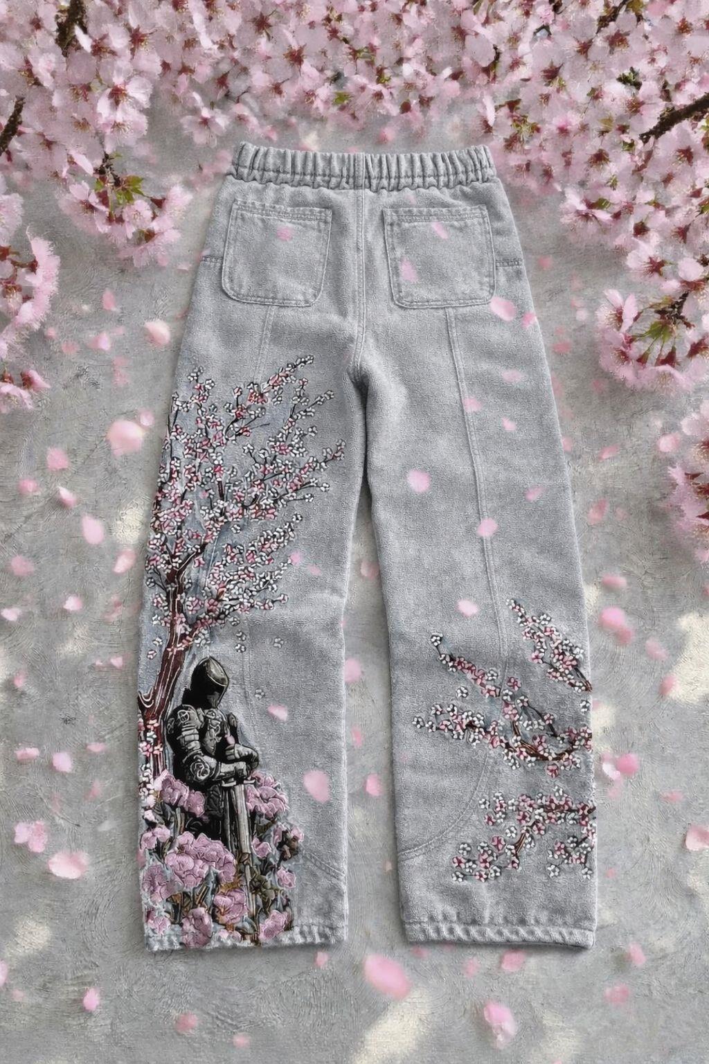 Night Blossom Gri Baggy Eşofman Altı
