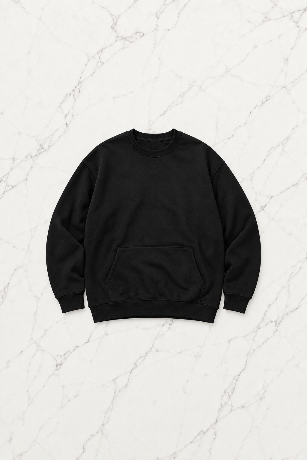 Outlet Düz Siyah Bisiklet Yaka Sweatshirt