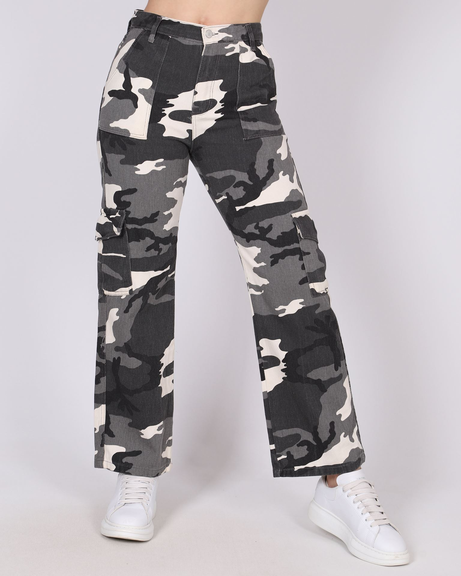 Outlet Kamuflaj Desenli Unisex Baggy Jean