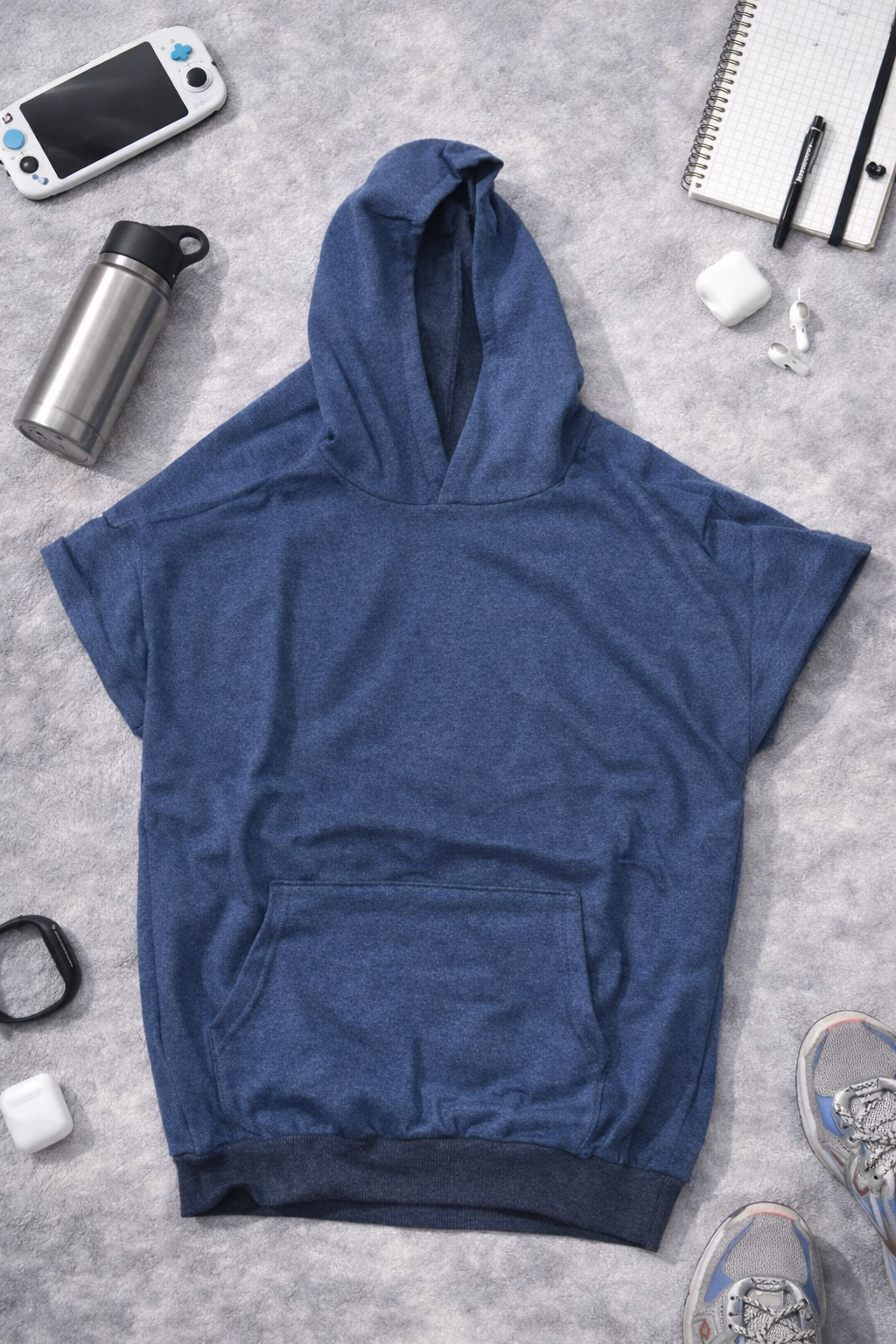 Outlet Mavi Düz Hoodie