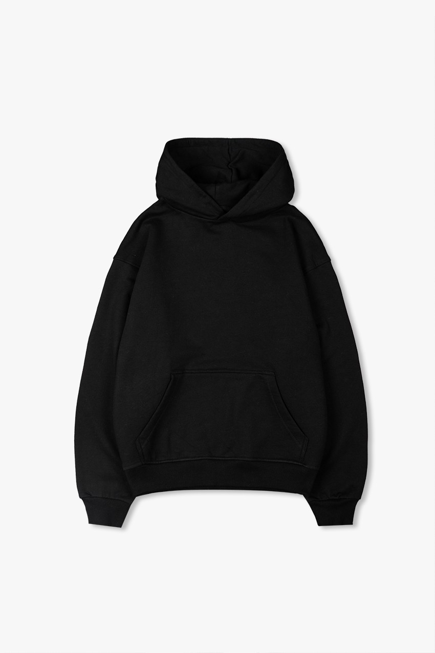 Outlet Siyah Düz Hoodie Unisex
