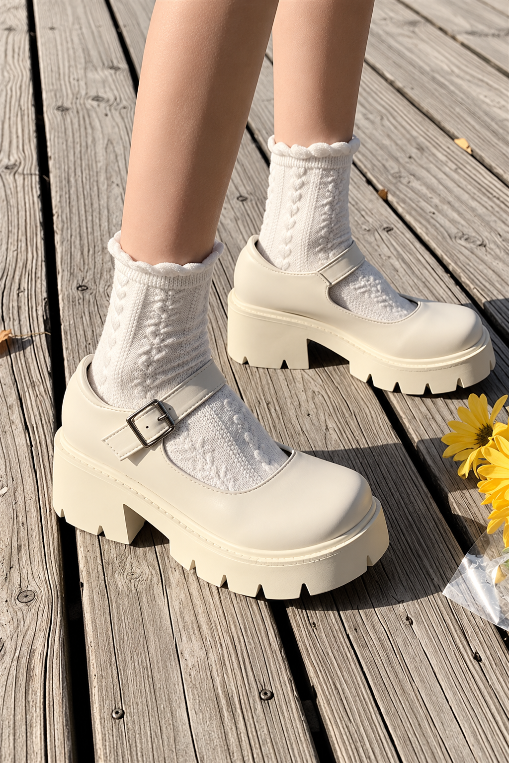 Oxford Krem Tarz Lolita Ayakkabi