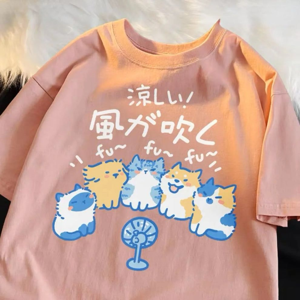 Pembe Beat the Heat Baskılı Kısa Kol Oversize T-Shirt