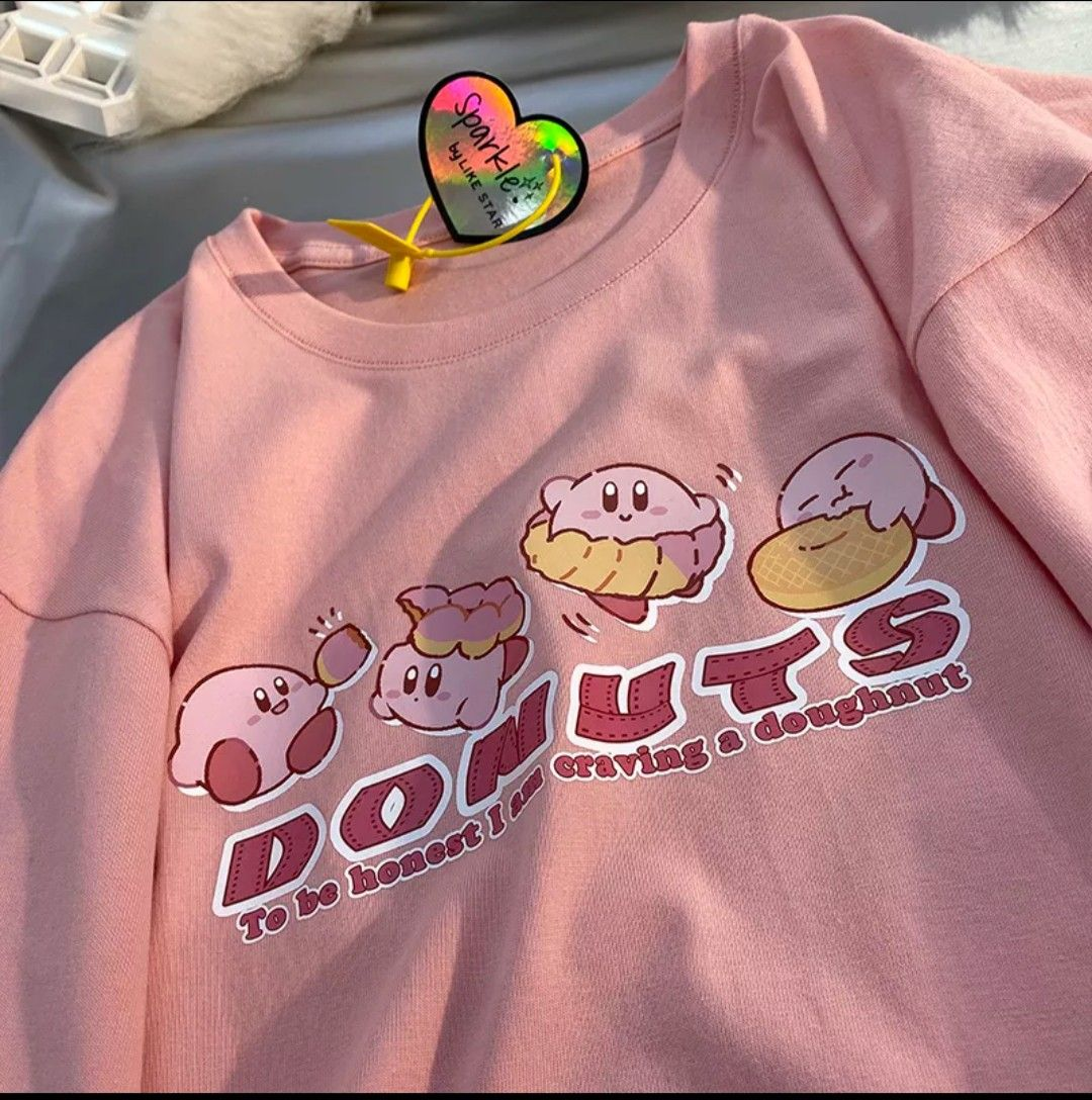 Pembe Kirby Baskılı Kısa Kol Oversize T-Shirt
