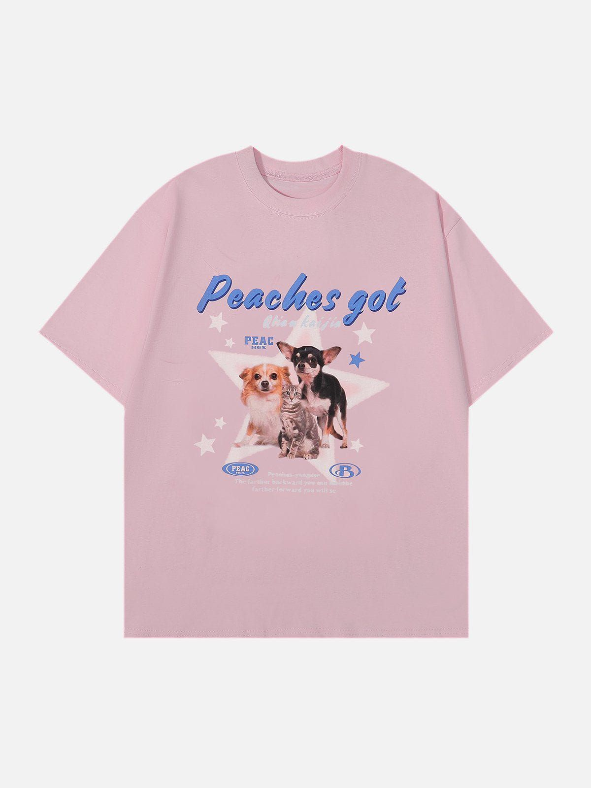 Pembe Peaches Got Baskılı Kısa Kol Oversize T-Shirt
