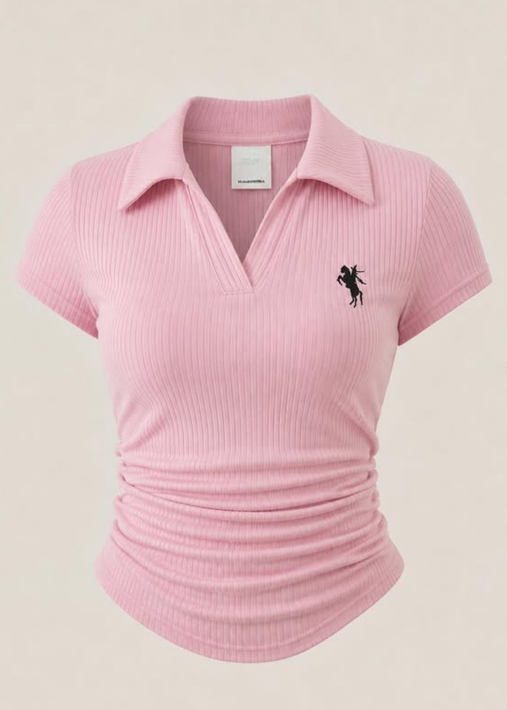 Pembe Polo Yaka Fitilli Likralı Zıbın