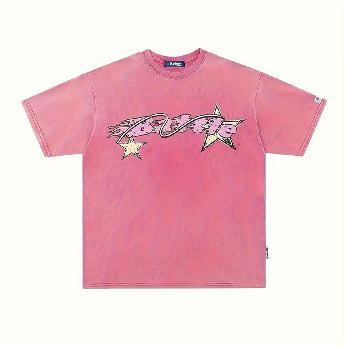 Pembe Star Battle Baskılı Kısa Kol Oversize T-Shirt
