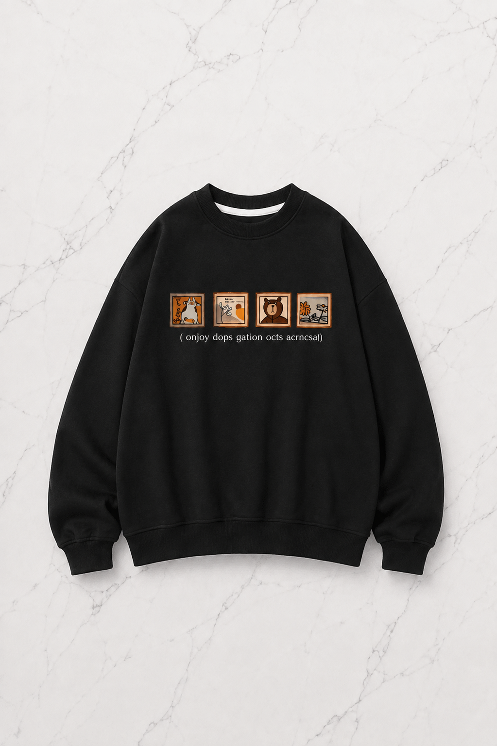 Pictures Baskılı Siyah Unisex Oversize Bisiklet Yaka Sweatshirt
