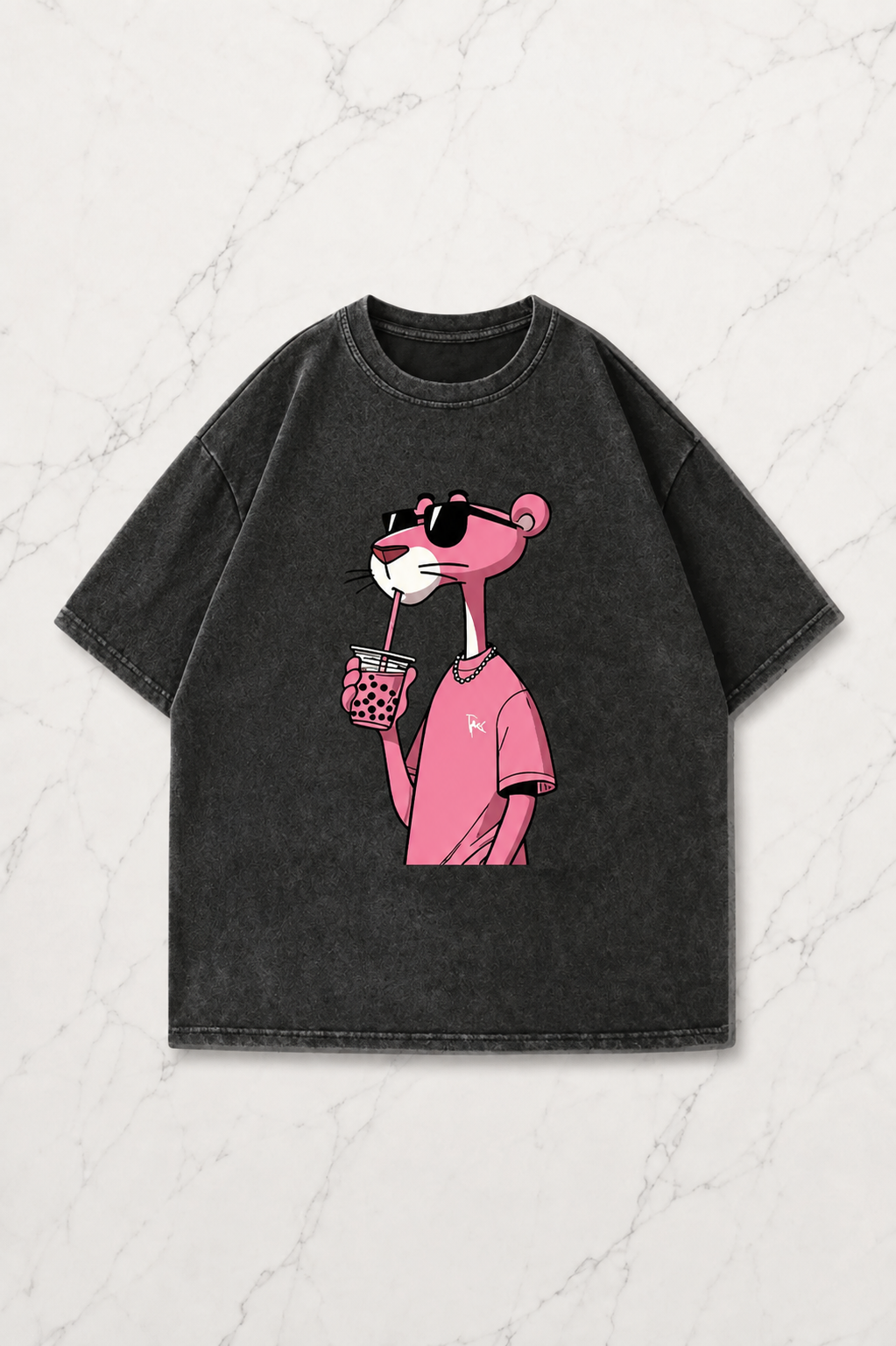 Pink Panter Yıkamalı Oversize Vintage Tshirt