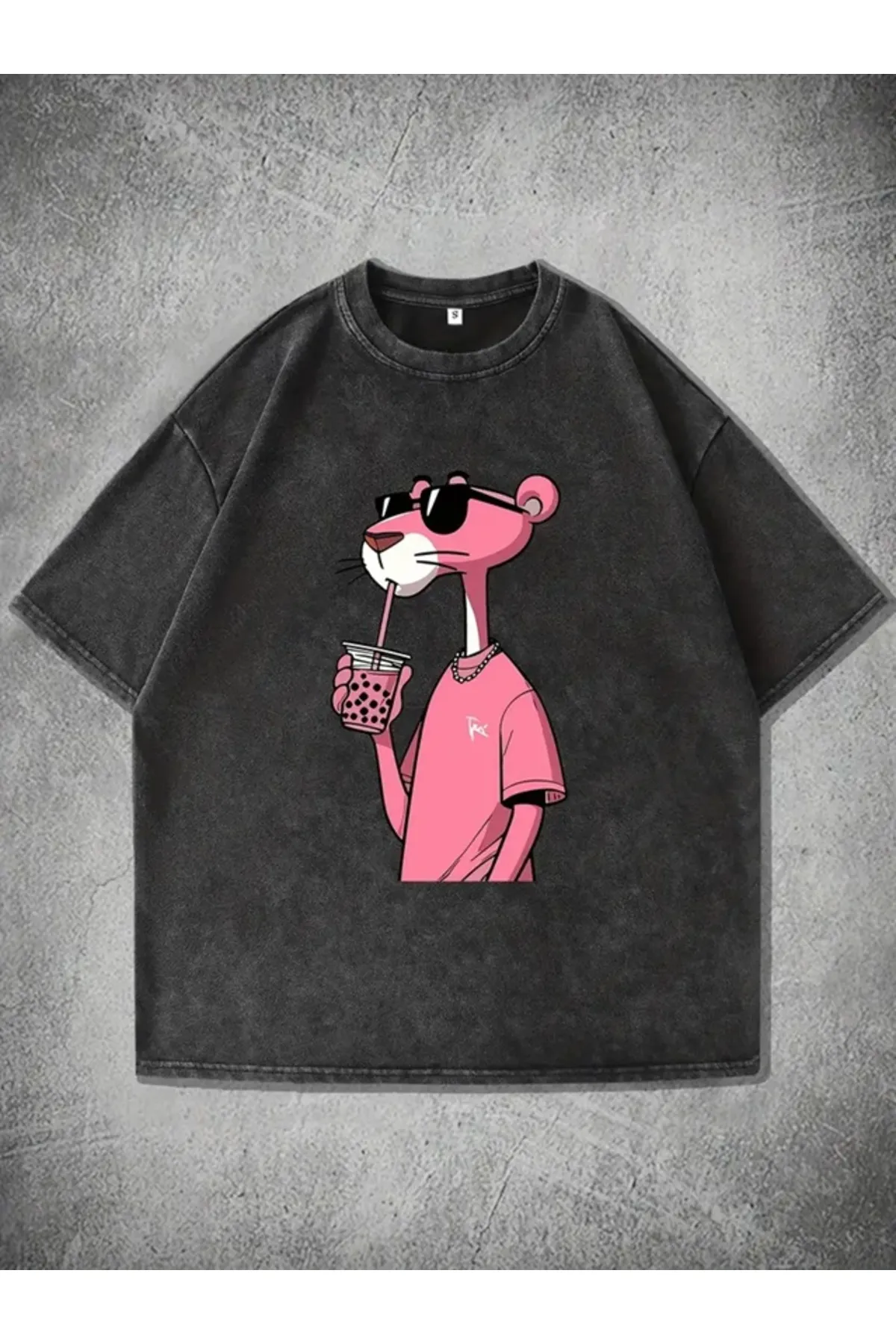 Pink Panter Yıkamalı Oversize Vintage Tshirt