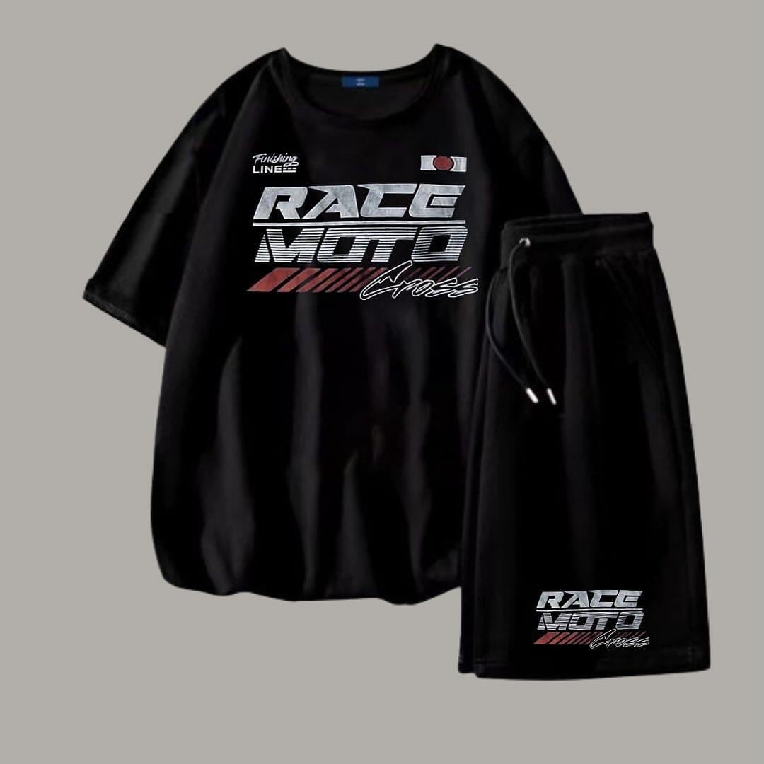 Racing Detail Unisex Oversize Şort T-shirt Takım