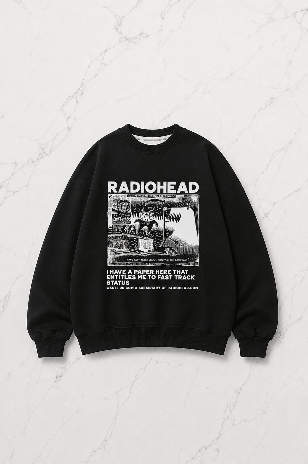 Radiohead Baskılı Siyah Unisex Oversize Bisiklet Yaka Sweatshirt