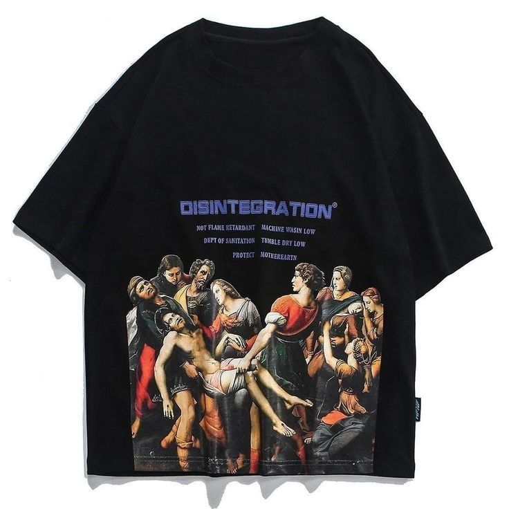 Renaissance Detaylı Oversize Unisex Siyah T-shirt
