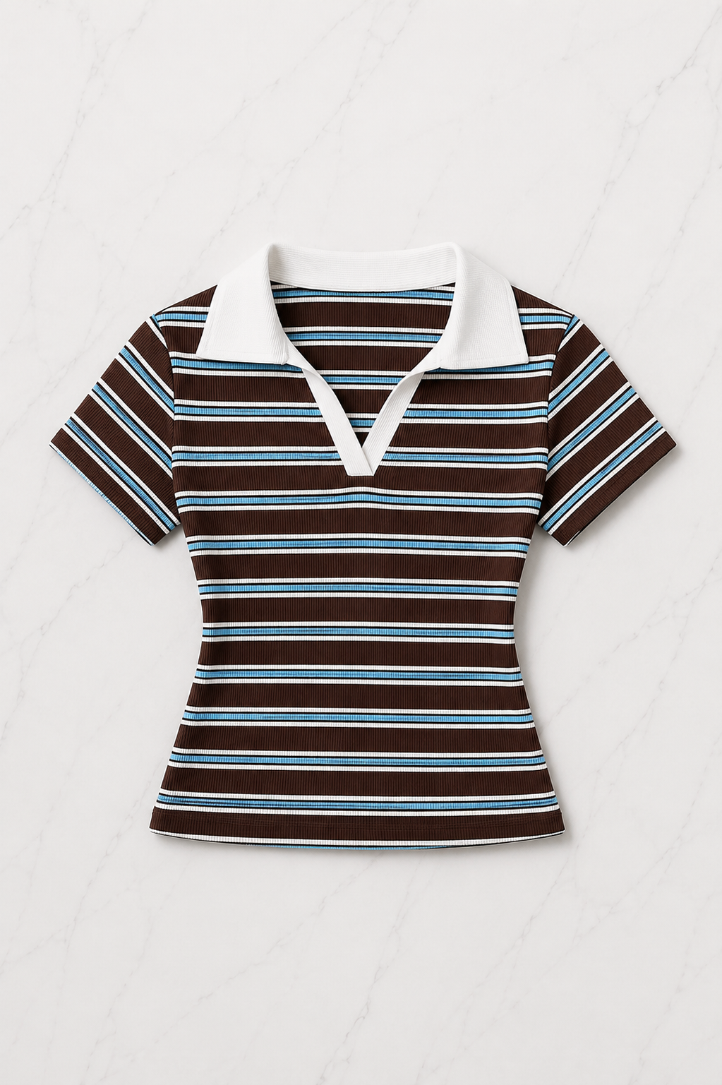 Retro Çizgili Solo Polo Yaka Kadın Bluz