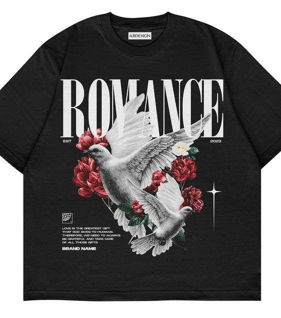 Romance Bird Oversize Unisex Siyah T-shirt