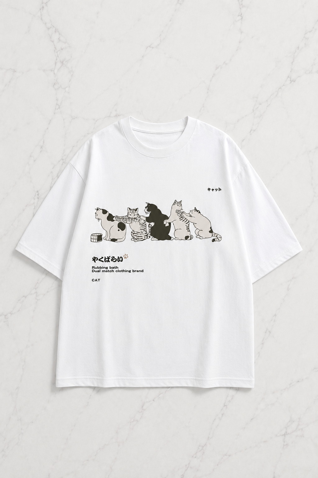 Rubbing Bath Cats Beyaz (Unisex) T-Shirt
