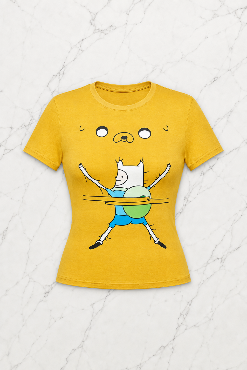 Sarı Adventure Time Fin and Jack Y2K Kısa Kollu Crop