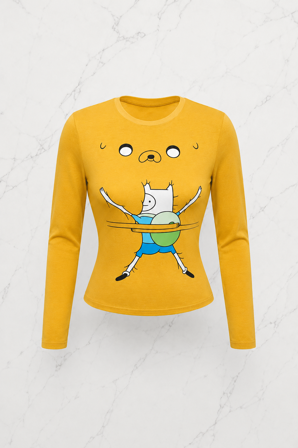 Sarı Adventure Time Finn and Jack Y2K Uzun Kollu Crop