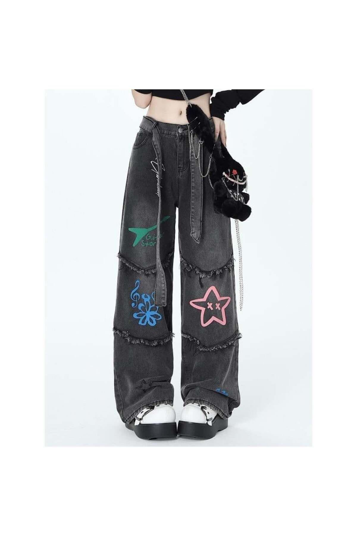 Y2k Streetwear Yıldız Detail Unisex Baggy Tech Pantolon - Gofeel