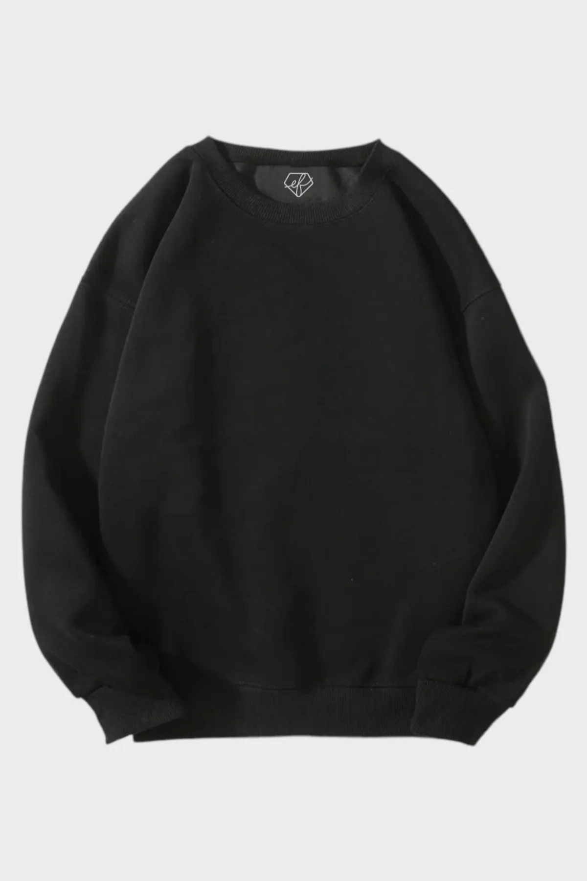 Siyah 3 İplik Şardonlu Basic Sweatshirt