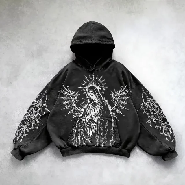 Siyah Angel Wings Women Gothic Kapüşonlu Sweatshirt