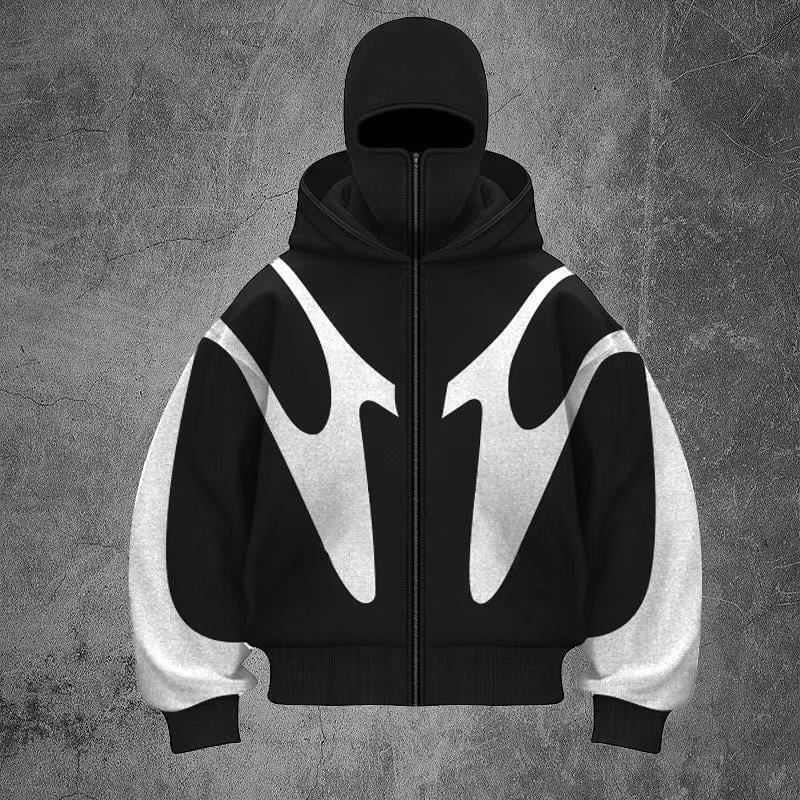 Siyah Beyaz Venom Unisex Kar Maskeli Kapüşonlu Oversize Hırka 
