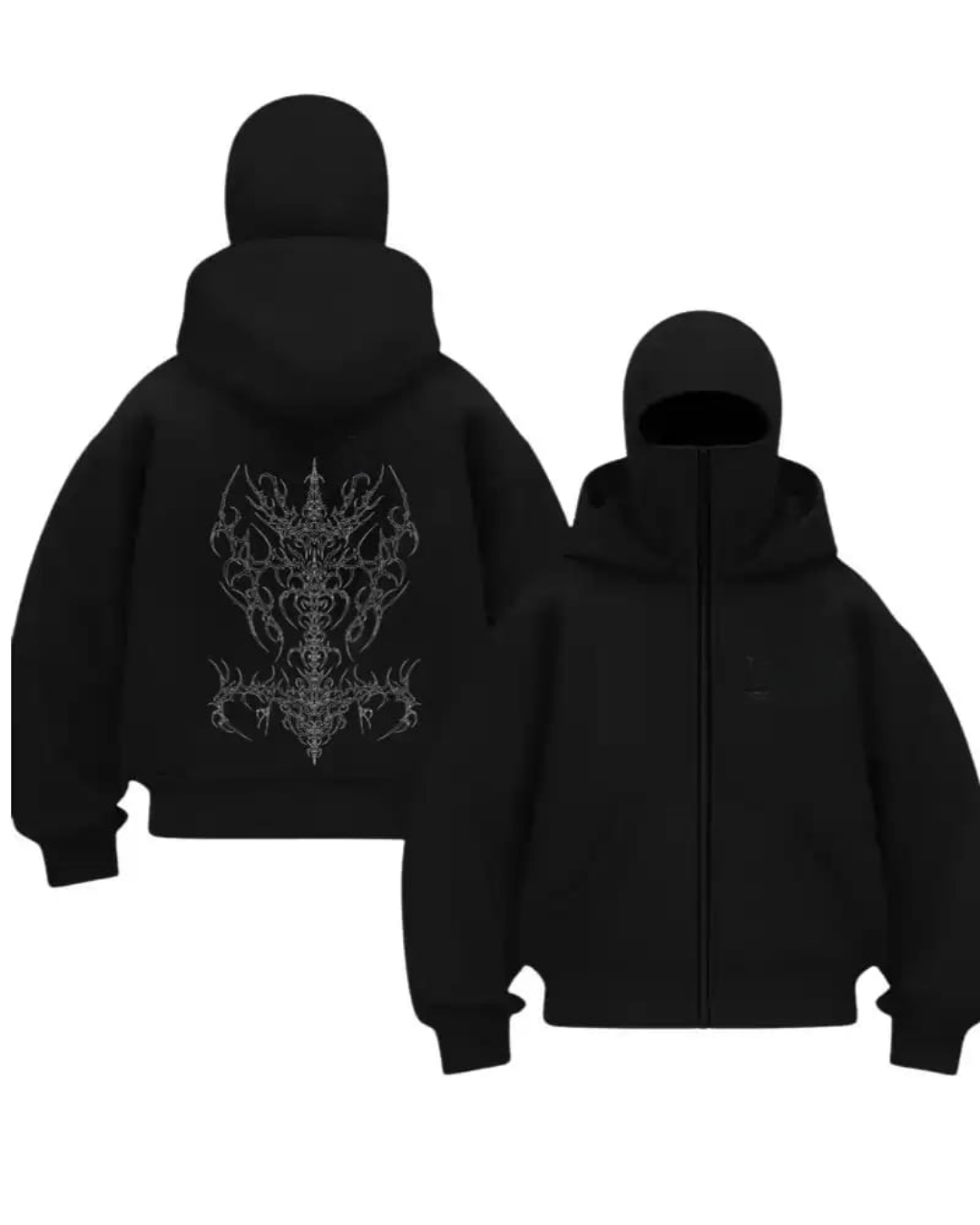 Siyah Bloodthorn Ritual Baskılı Kar Maskeli Unisex Sweatshirt Hırka