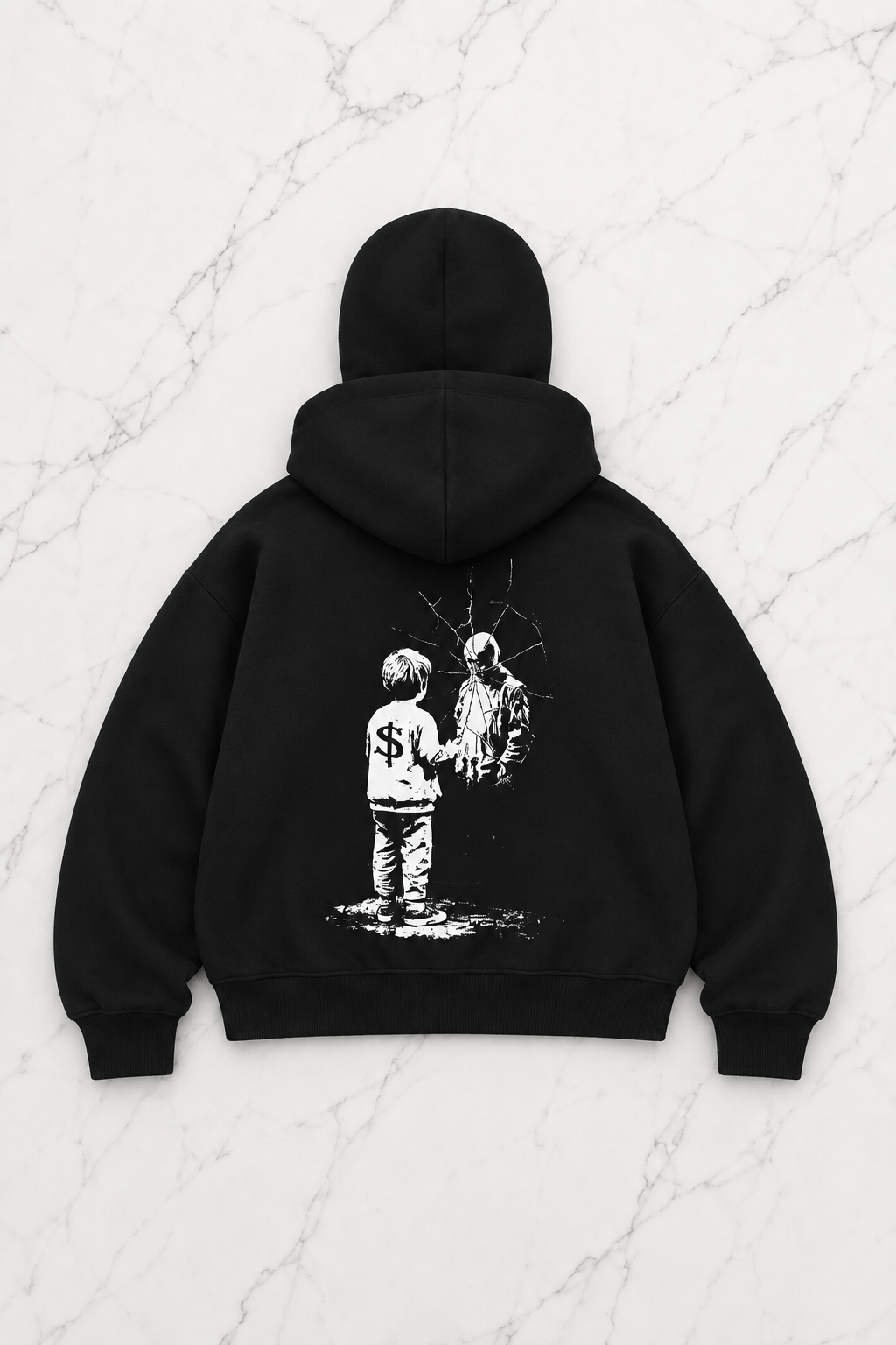 Siyah Broken Reality Baskılı Kar Maskeli Unisex Sweatshirt Hırka