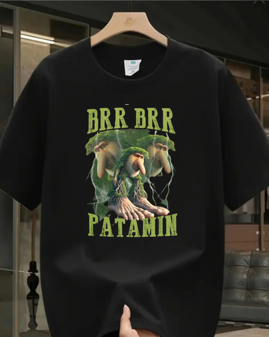 Siyah Brr Brr Patamin Baskılı Yıkamalı Vintage Unisex Oversize T-Shirt