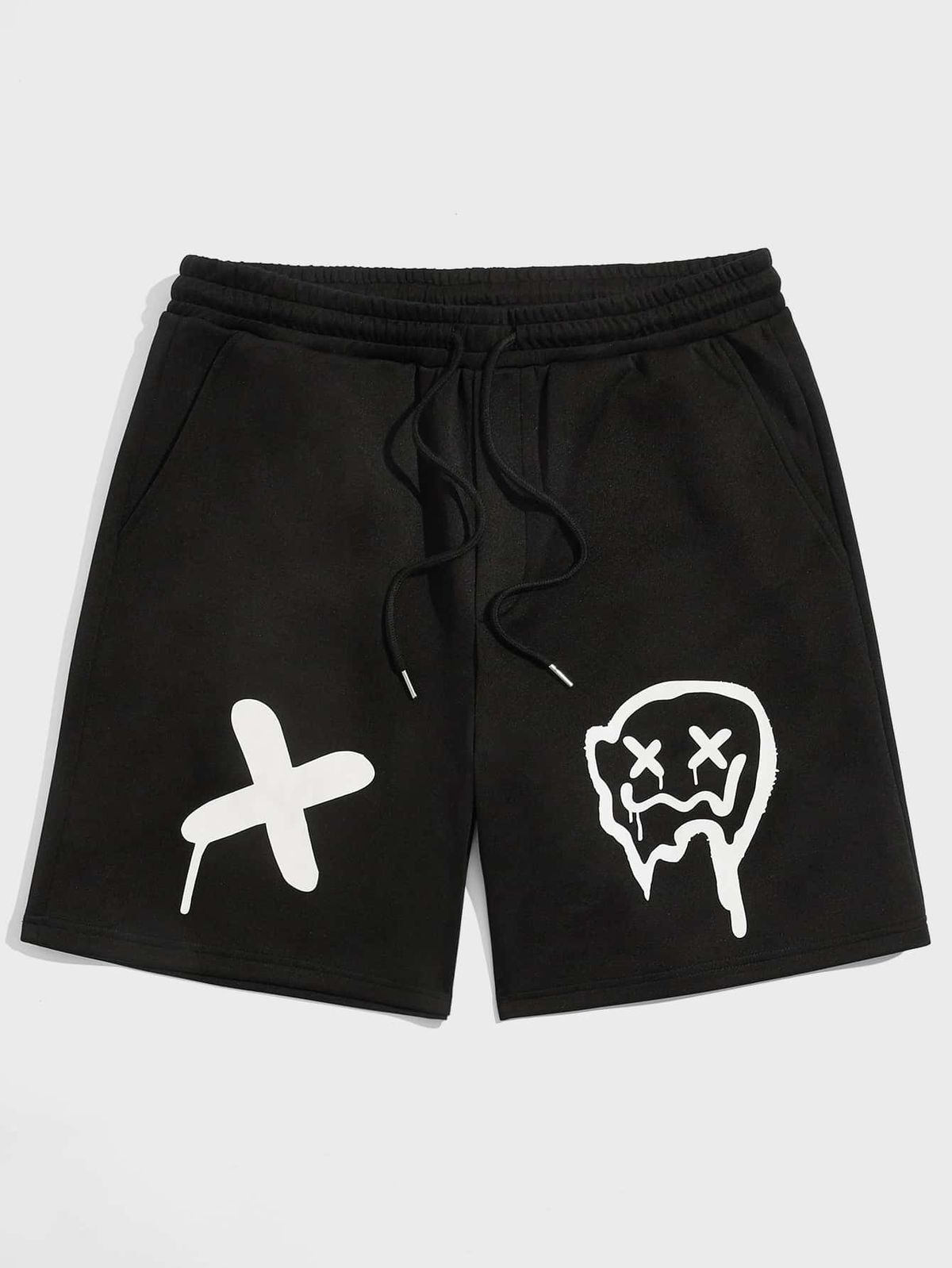 Siyah Cartoon Graphic Baskılı Şort