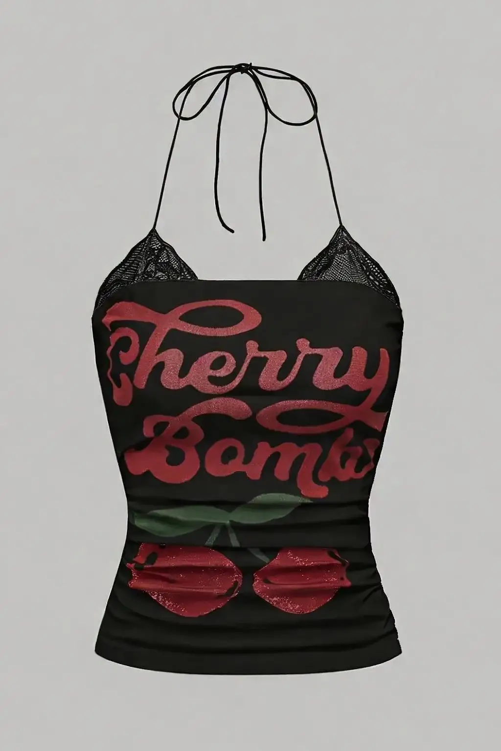 Siyah Cherry Bomb Dantelli Ek Askılı Crop