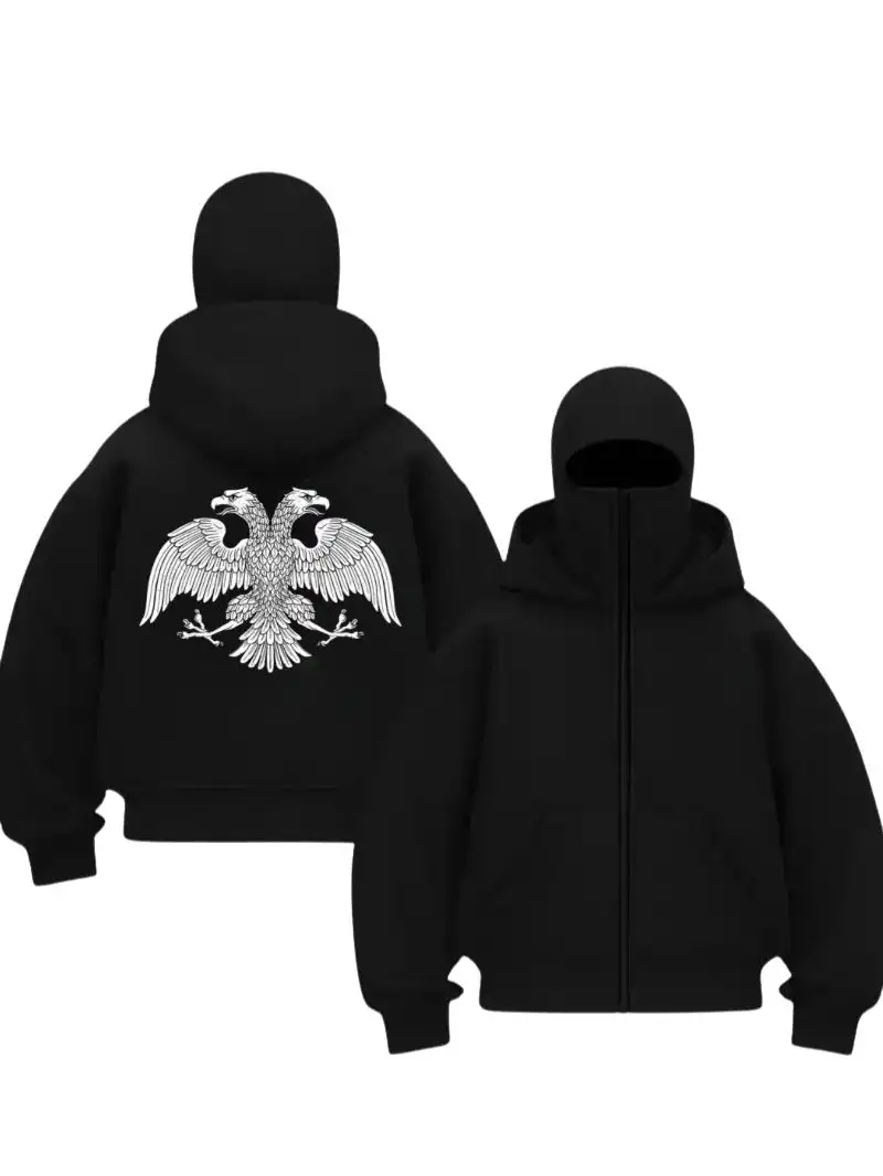 Siyah Çift Başlı Kartal Baskılı Kar Maskeli Unisex Sweatshirt Hırka