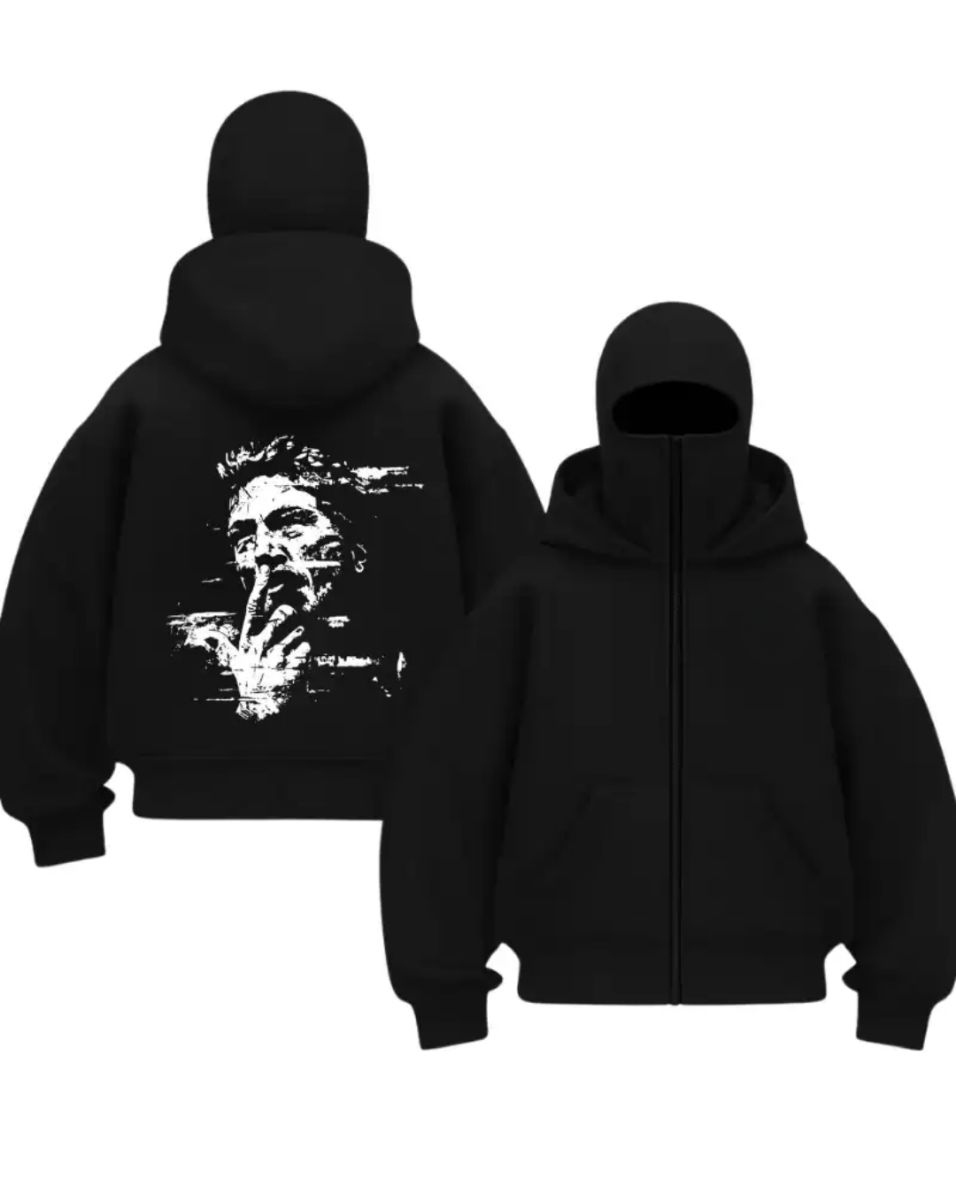 Siyah Dark Silence Baskılı Kar Maskeli Unisex Sweatshirt Hırka