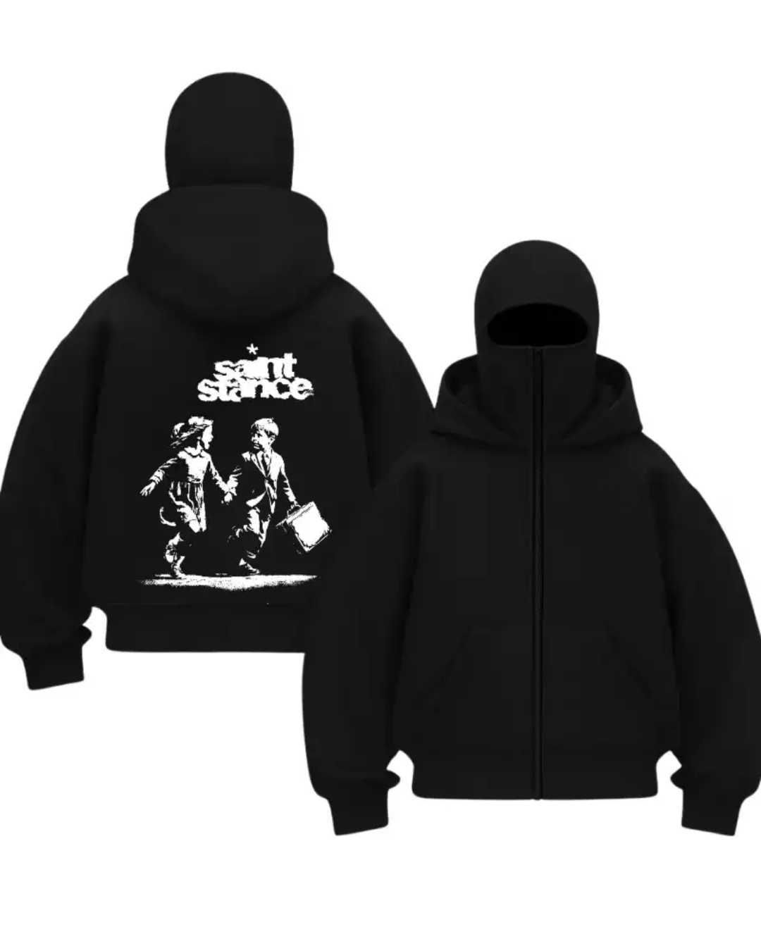 Siyah Dark Urban Saints Baskılı Kar Maskeli Unisex Sweatshirt Hırka
