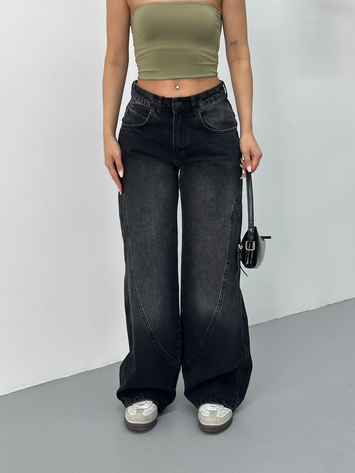 Siyah Eskitme Recy Baggy Jean