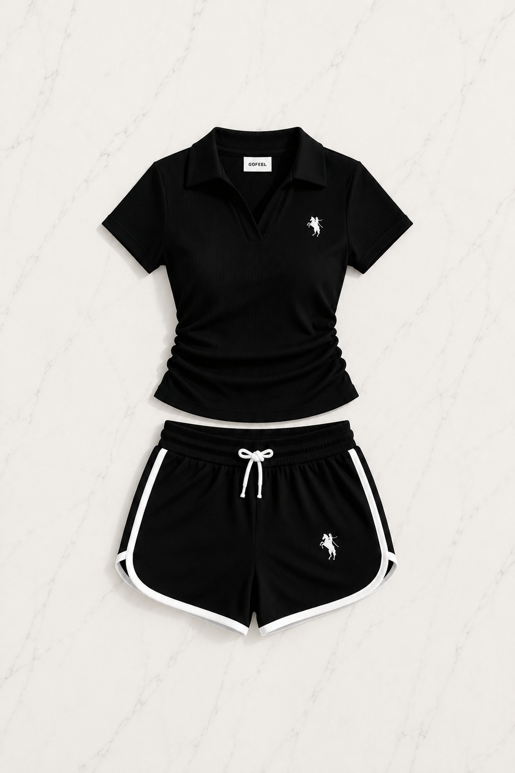 Siyah Fit Polo Yaka Şort Takım