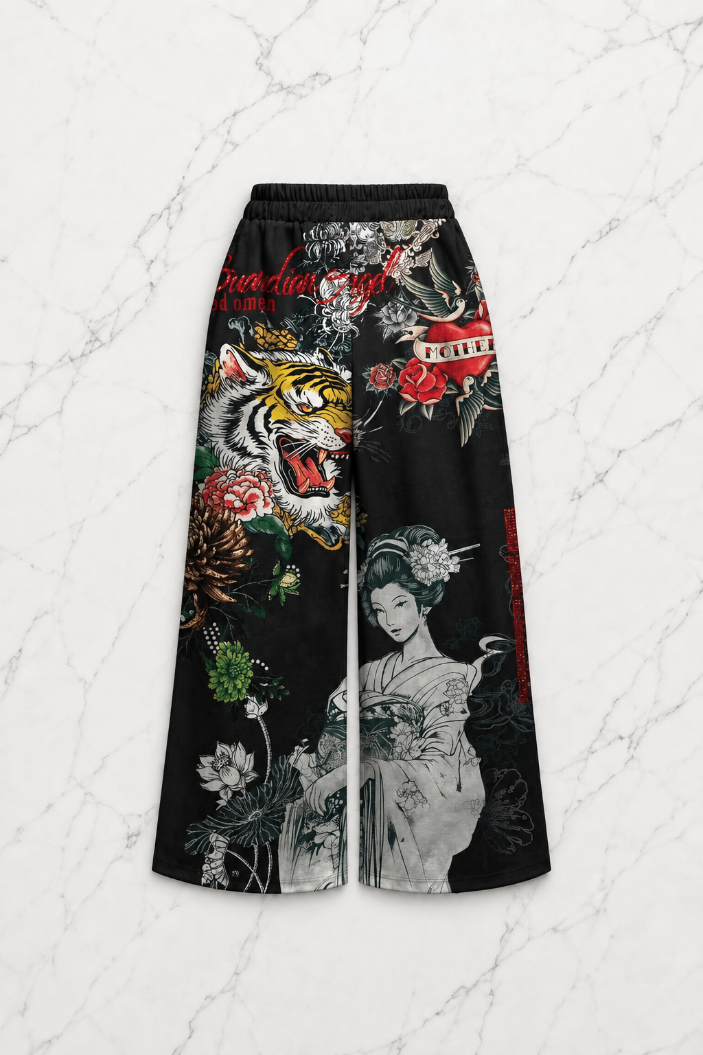 Siyah Flower And Tiger Detaylı Avant Dijital Baskı Eşofman Altı