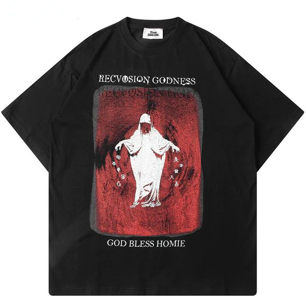 Siyah Godness Ghost Baskılı Kısa Kol Oversize T-Shirt