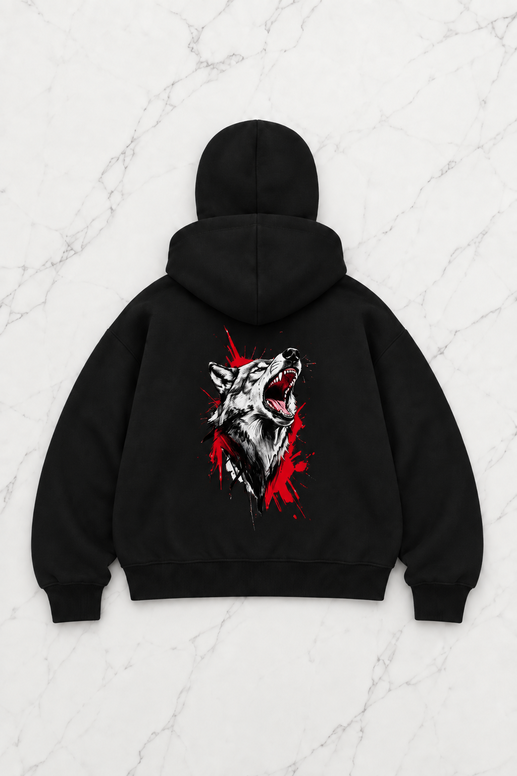 Siyah Howling Wolf Baskılı Kar Maskeli Unisex Sweatshirt Hırka