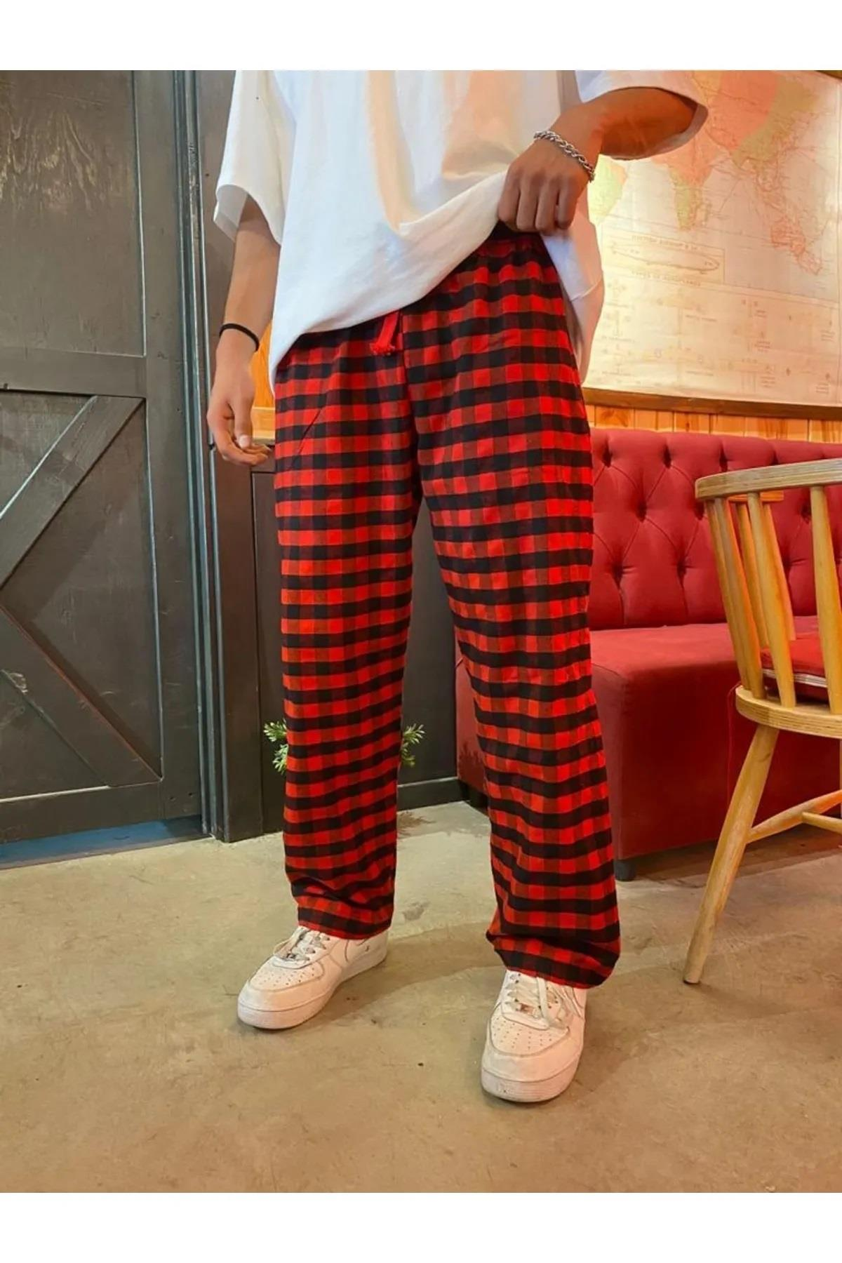 Siyah - Kırmızı Unisex Baggy Eşofman Altı